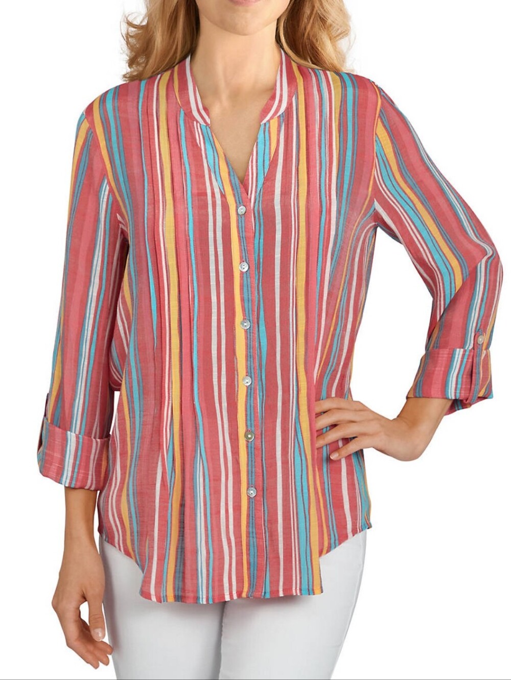 RUBY RD. Striped Button-Up Shirt